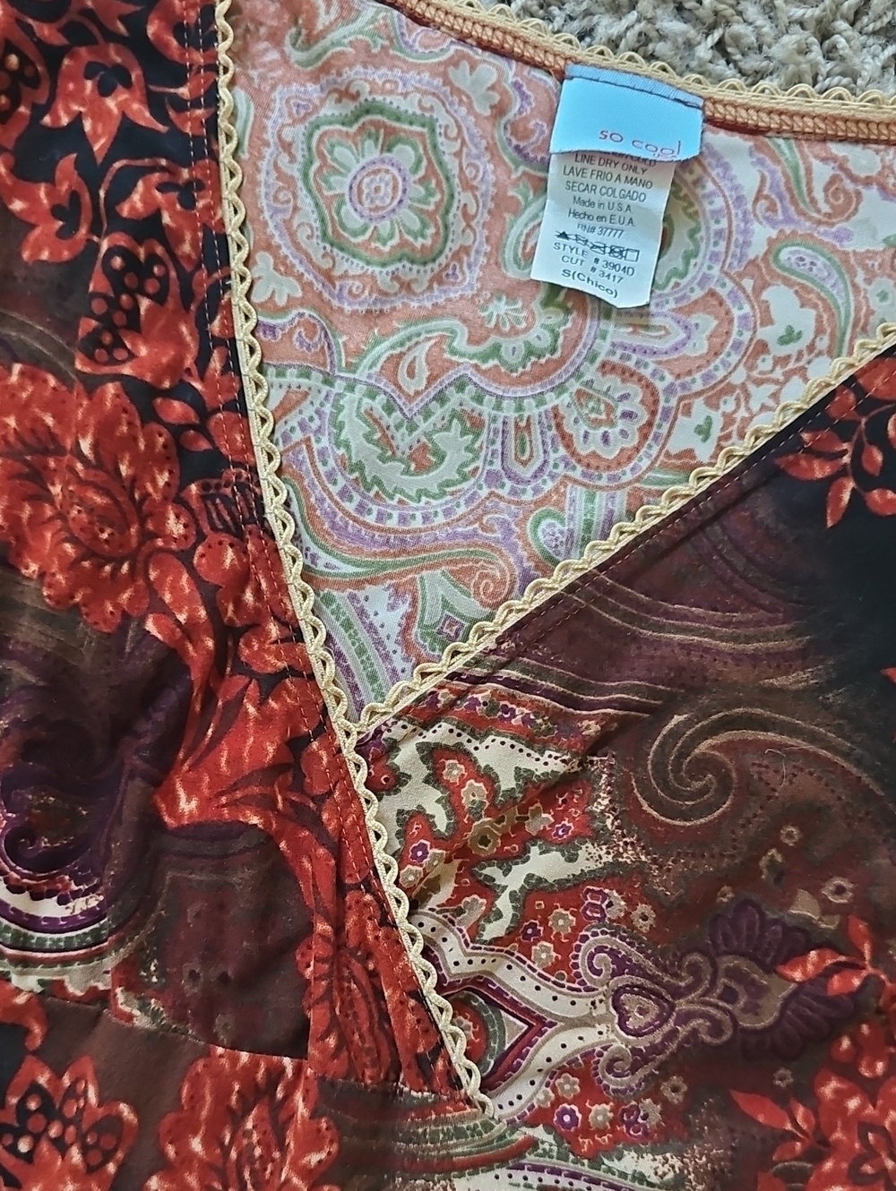 So Cool USA Dress True Y2k Vintage Dress Boho Paisley Flare Sleeves Small Mini - Picture 6 of 7